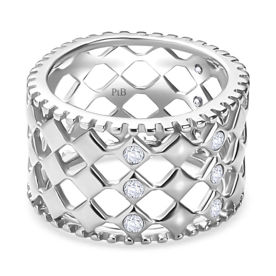 Weißer Zirkonia Netzdesign Ring Messing, (Größe 17.00)