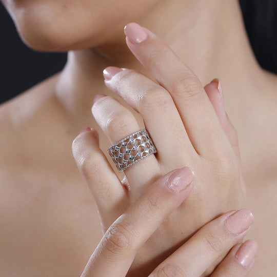 Weißer Zirkonia Netzdesign Ring Messing, (Größe 17.00)