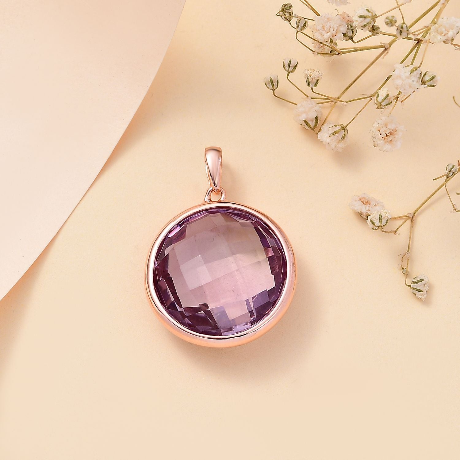 Rose De France Amethyst Anhänger 925 Silber 750 Roségold Vermeil ca. 28.37 ct