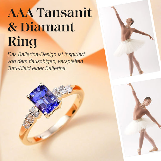 AAA Tansanit, Weißer Diamant Ring, 585 Gold (Größe 19.00) ca. 1.22 ct
