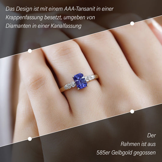 AAA Tansanit, Weißer Diamant Ring, 585 Gold (Größe 19.00) ca. 1.22 ct