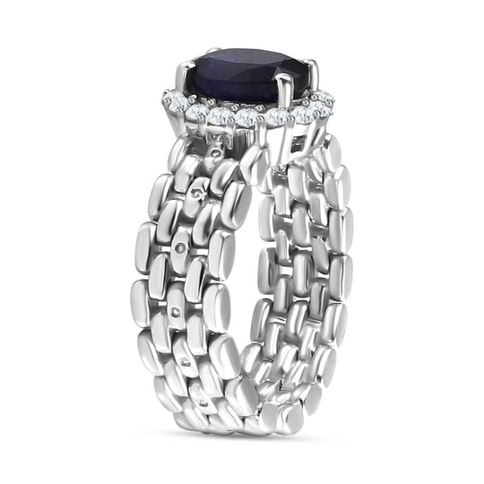 Masoala Saphir (Fissure gefüllt), Weißer Zirkon Ring 925 Silber rhodiniert ca. 2,27 ct