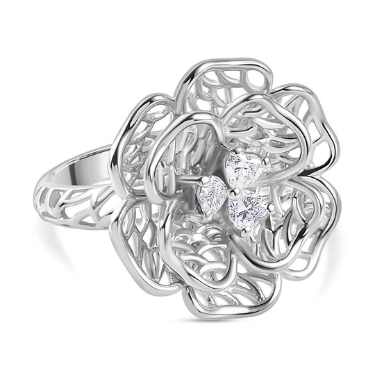 Moissanit Floraler-Design Ring, 925 Silber 750 Gelbgold Vermeil (Größe 16.00)