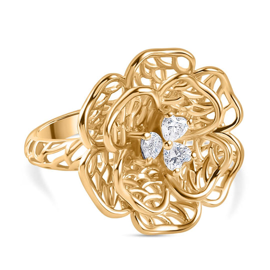 Moissanit Floraler-Design Ring, 925 Silber 750 Gelbgold Vermeil (Größe 16.00)