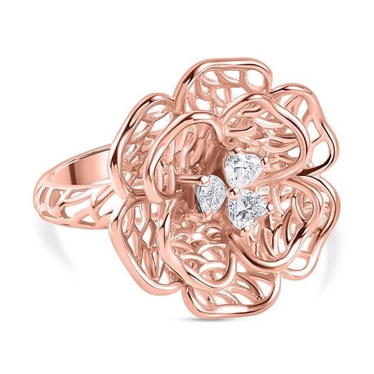 Moissanit Floraler-Design Ring, 925 Silber 750 Gelbgold Vermeil (Größe 16.00)