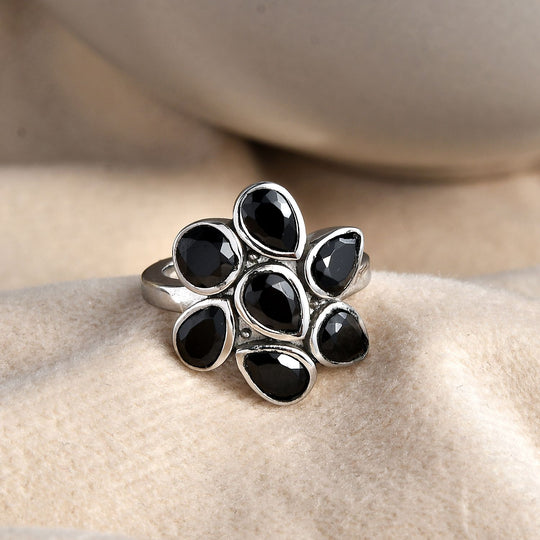 Schwarzer Spinell Ring Edelstahl ca. 3,92 ct