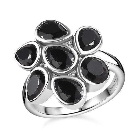 Schwarzer Spinell Ring Edelstahl ca. 3,92 ct