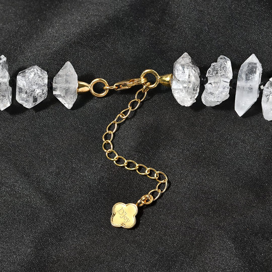 Schwarzer Spinell, Herkimer Diamant Quarz Halskette ca. 45 cm + 5 cm Extender, 925 Silber Gelbgold Vermeil ca. 360.00 ct.