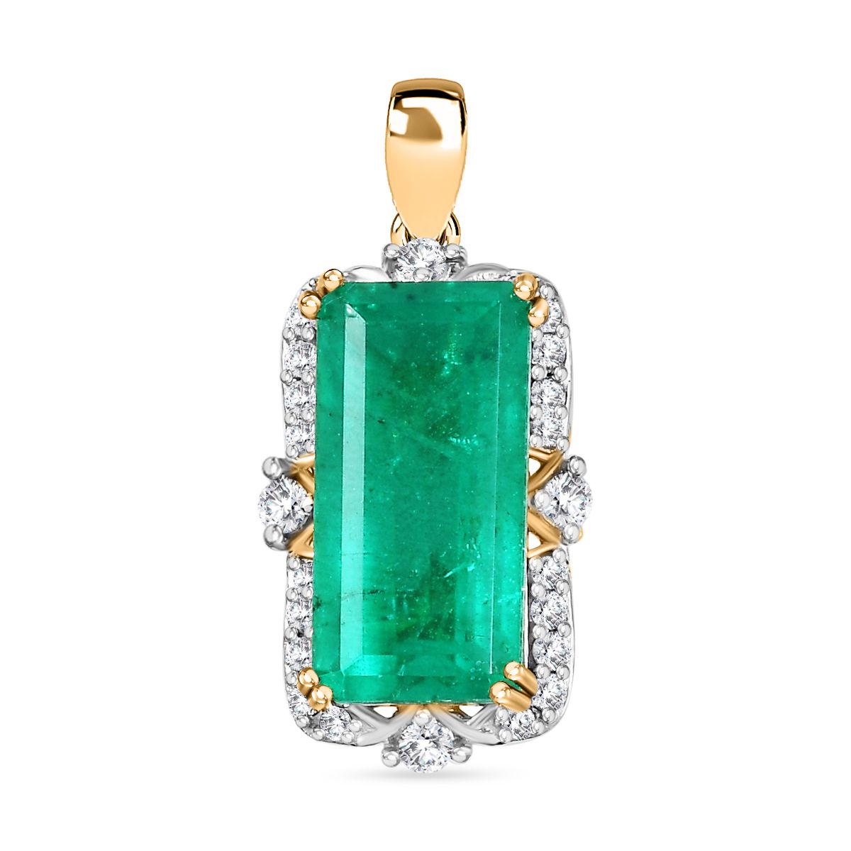 Smaragd-Quarz Triplette, Weißer Zirkon Anhänger 925 Silber 750 Gelbgold Vermeil ca. 7,58 ct.