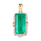 Smaragd-Quarz Triplette, Weißer Zirkon Anhänger 925 Silber 750 Gelbgold Vermeil ca. 7,58 ct.