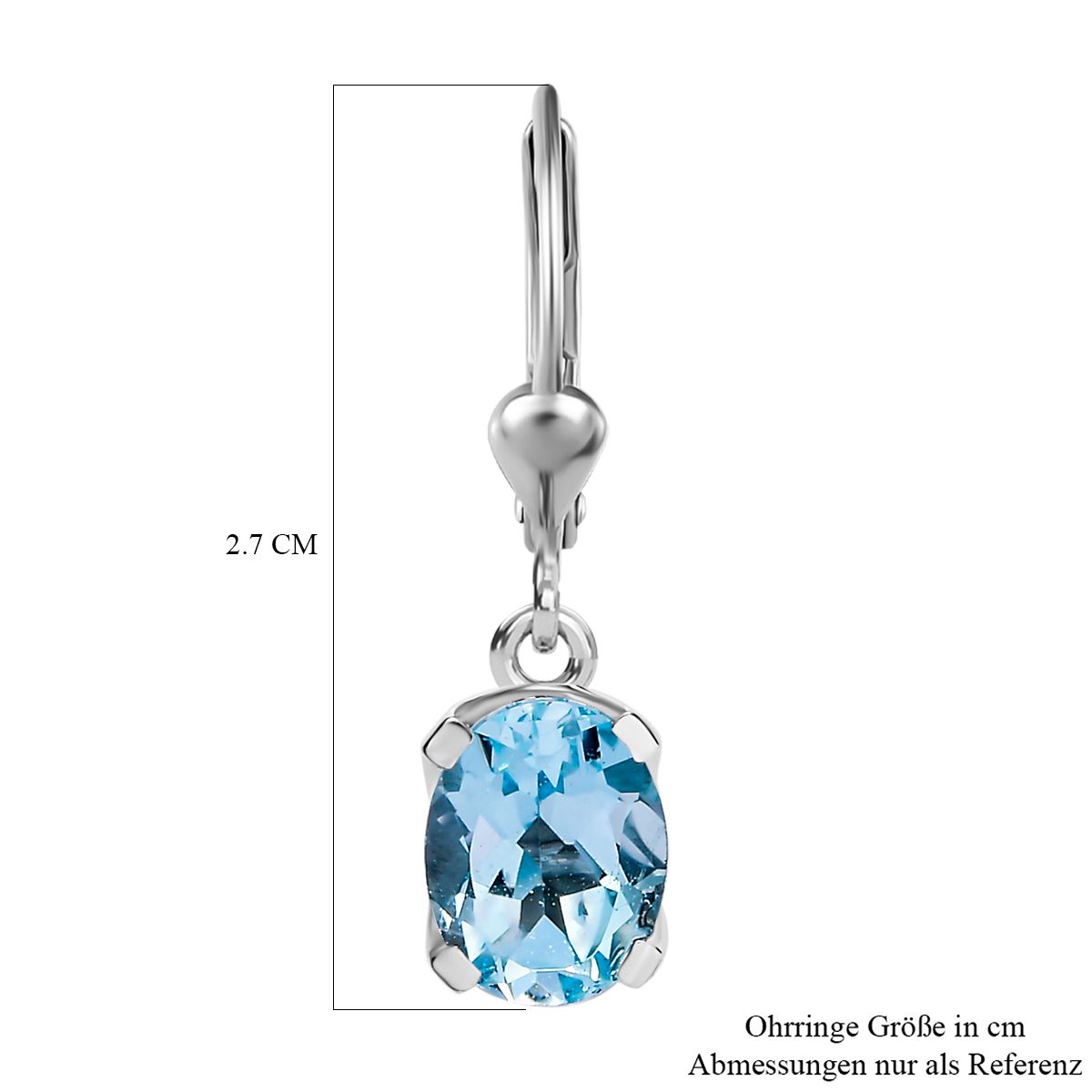 Himmelblauer Topas Ohrringe 925 Silber rhodiniert ca. 4,27 ct.