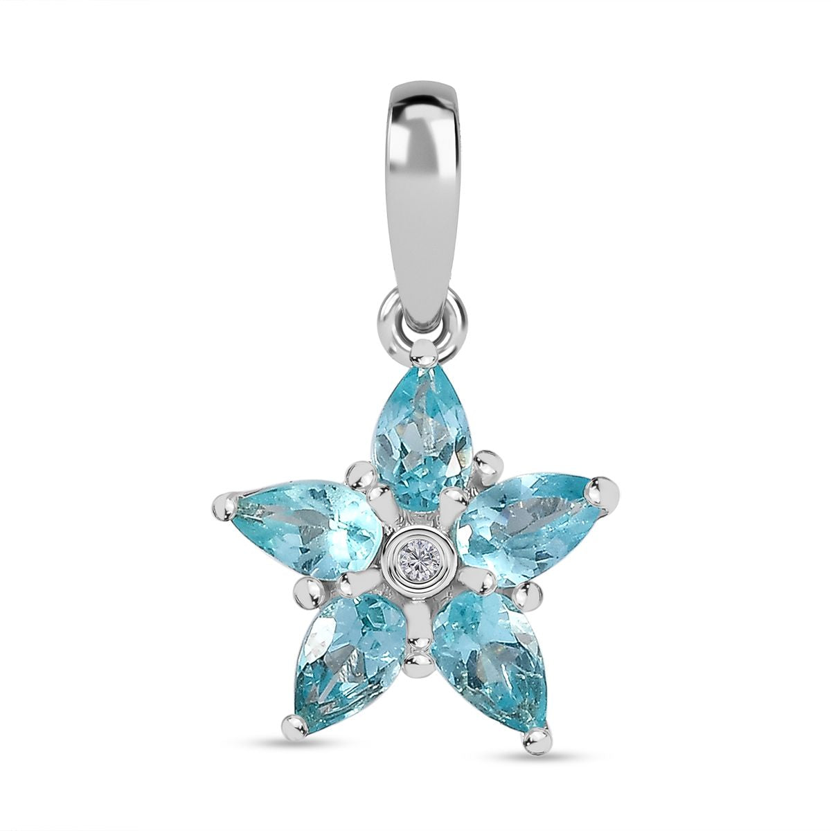 Paraiba-Apatit, Weißer Zirkon Anhänger 925 Silber platiniert ca. 1.14 ct