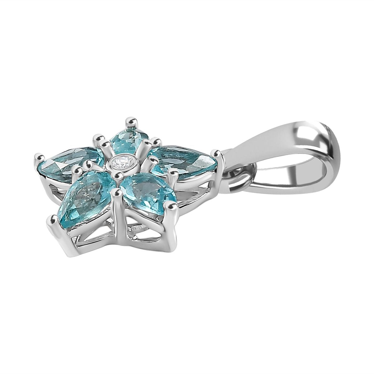 Paraiba-Apatit, Weißer Zirkon Anhänger 925 Silber platiniert ca. 1.14 ct