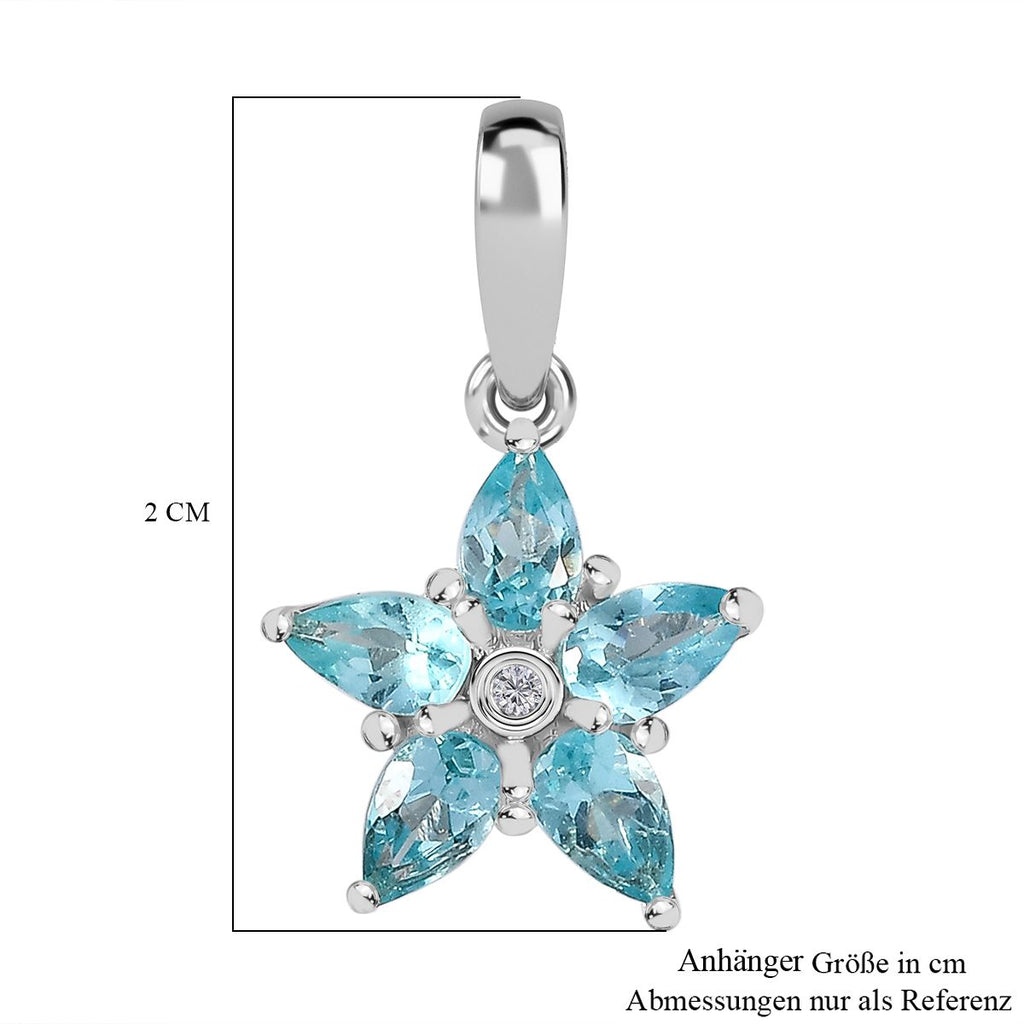 Paraiba-Apatit, Weißer Zirkon Anhänger 925 Silber platiniert ca. 1.14 ct