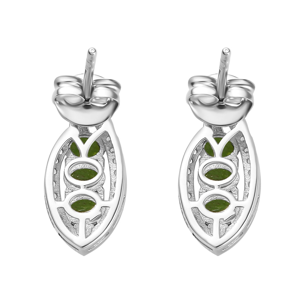 Natürlicher Chromdiopsid, Weißer Zirkon Ohrringe 925 Silber platiniert ca. 1,55 ct.