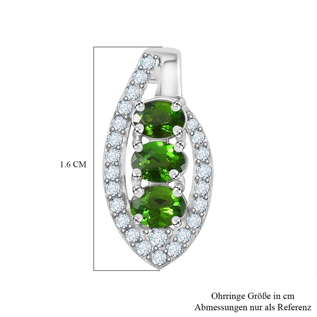 Natürlicher Chromdiopsid, Weißer Zirkon Ohrringe 925 Silber platiniert ca. 1,55 ct.