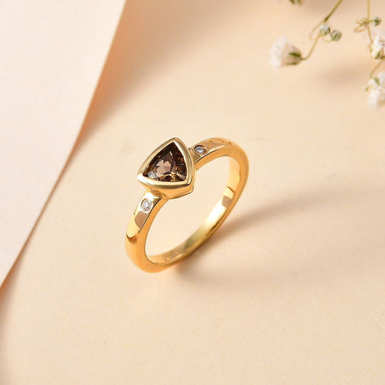 AA Natürlicher goldener Tansanit, Moissanit Ring 925 Silber 750 Gelbgold Vermeil (Größe 21.00) ca. 0,60 ct