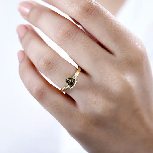 AA Natürlicher goldener Tansanit, Moissanit Ring 925 Silber 750 Gelbgold Vermeil (Größe 21.00) ca. 0,60 ct