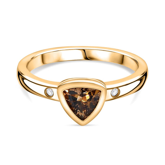 AA Natürlicher goldener Tansanit, Moissanit Ring 925 Silber 750 Gelbgold Vermeil (Größe 21.00) ca. 0,60 ct