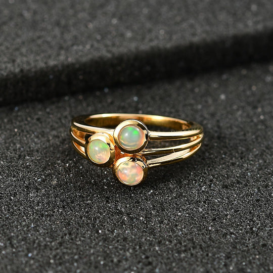AA Natürlicher, äthiopischer Welo Opal Ring 925 Silber vergoldet ca. 0,53 ct