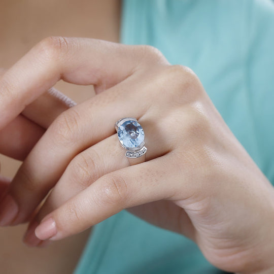 Himmelblauer Topas, Weißer Zirkon Ring 925 Silber rhodiniert (Größe 16.00) ca. 5,55 ct