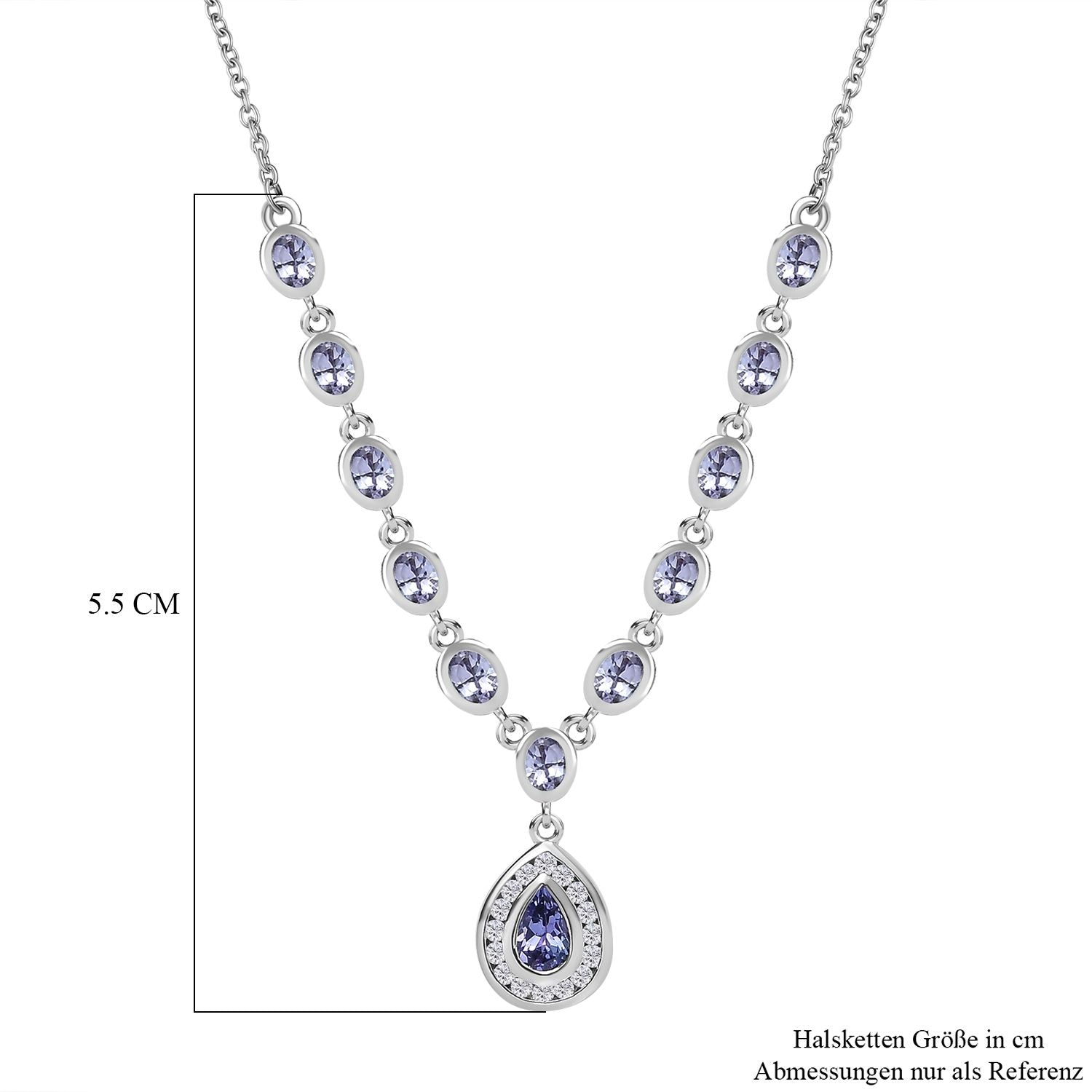 Tansanit Halskette ca. 45 cm 925 Silber rhodiniert ca. 2,58 ct.