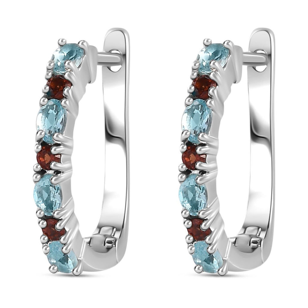 Paraiba-Apatit, Roter Granat Ohrringe 925 Silber platiniert ca. 0,79 ct.
