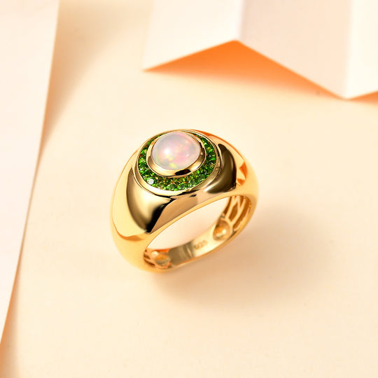 AA Natürlicher, äthiopischer Welo Opal, Natürlicher Chromdiopsid Ring 925 Silber 750 Gelbgold Vermeil (Größe 17.00) ca. 1,34 ct