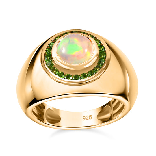 AA Natürlicher, äthiopischer Welo Opal, Natürlicher Chromdiopsid Ring 925 Silber 750 Gelbgold Vermeil (Größe 17.00) ca. 1,34 ct