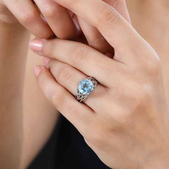 Himmelblauer Topas Ring, Messing (Größe 17.00) ca. 4.25 ct
