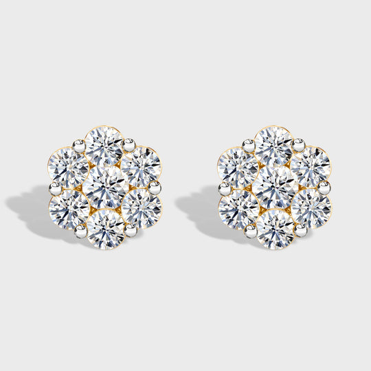 LUXURIANT 1 ct. SGL zertifizierte VS Labor Diamant florale Halo Ohrringe, 925 Silber platiniert