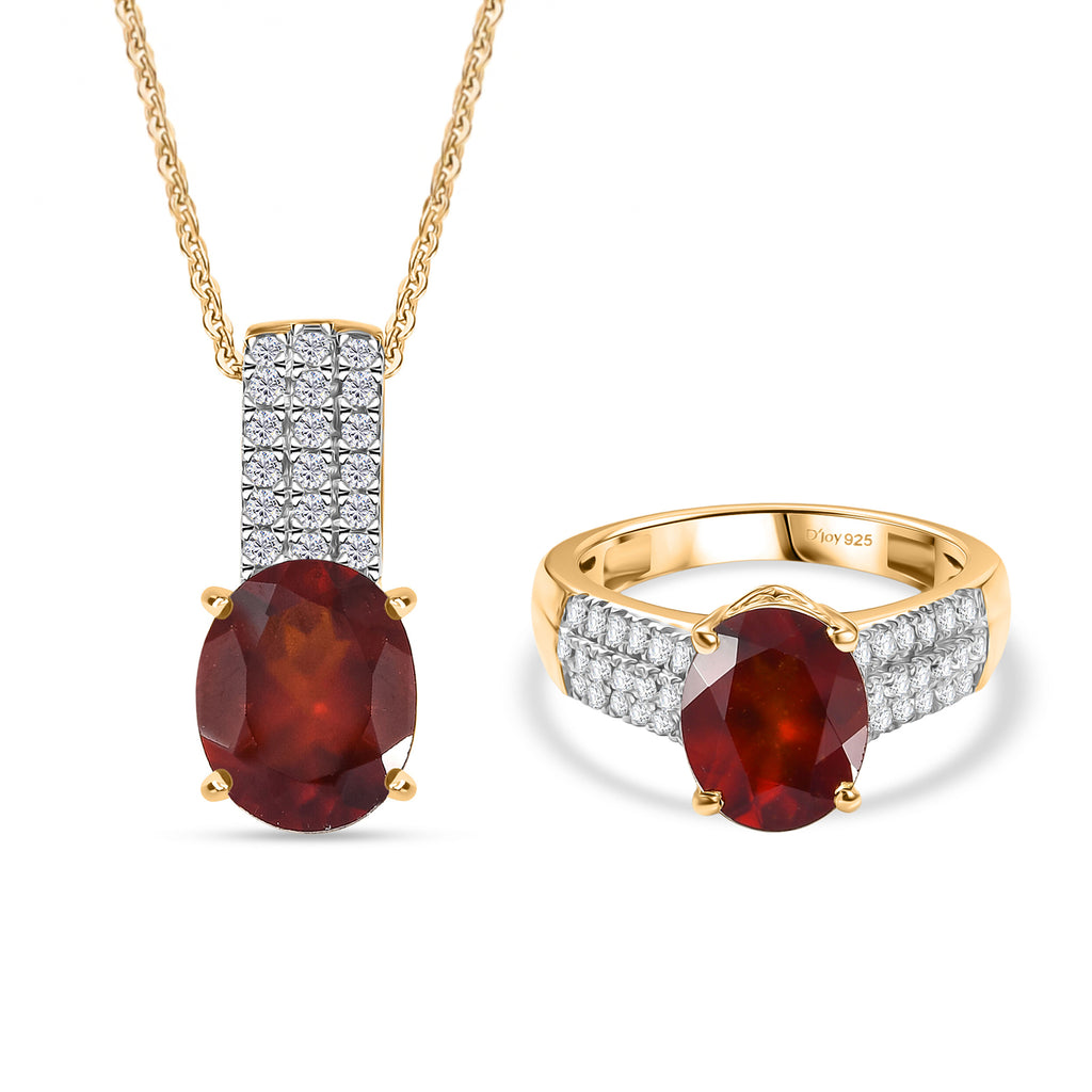D'Joy AAA Hessonit Granat und Zirkon Ring und Anhänger mit 50cm Kette