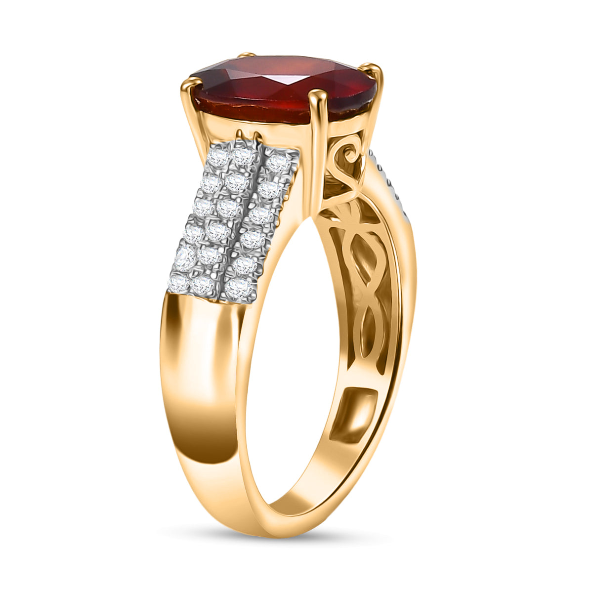 D'Joy AAA Hessonit Granat und Zirkon Ring und Anhänger mit 50cm Kette