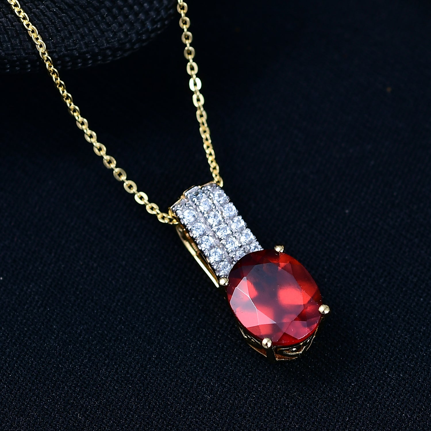 D'Joy AAA Hessonit Granat und Zirkon Ring und Anhänger mit 50cm Kette