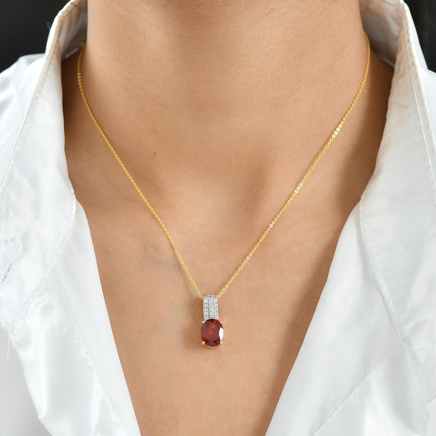 D'Joy AAA Hessonit Granat und Zirkon Ring und Anhänger mit 50cm Kette