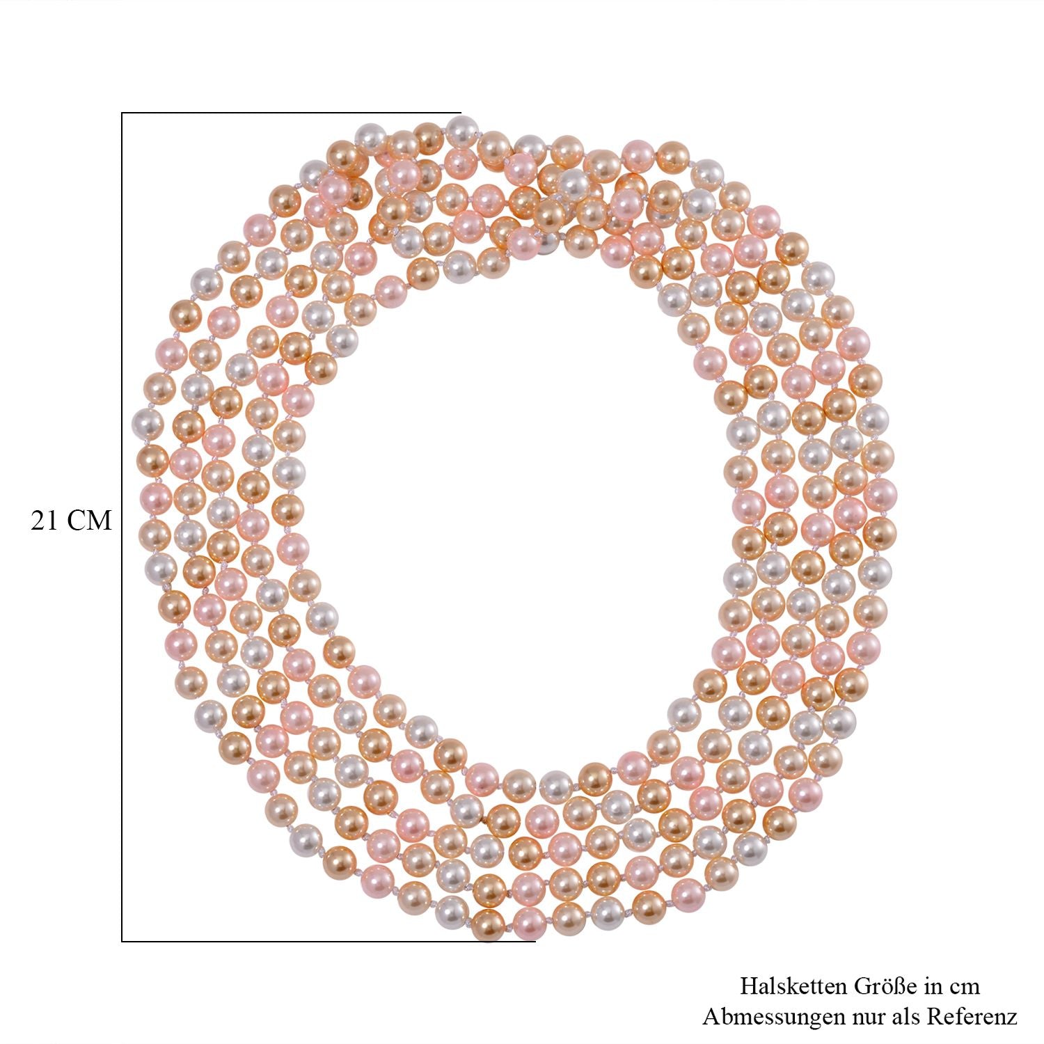 Mehrreihige Muschelkernperle in Gold, Rosa und weiß, 255 cm