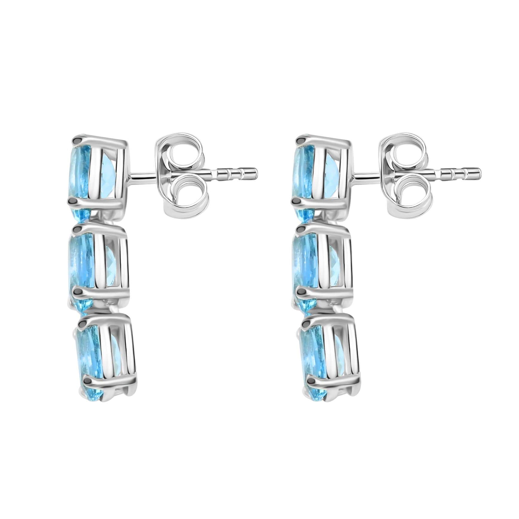 LUXORO zertifizierte und geprüfte AAA Santamaria Aquamarin Trilogie Ohrringe in 585 Weißgold - 2,40 ct.
