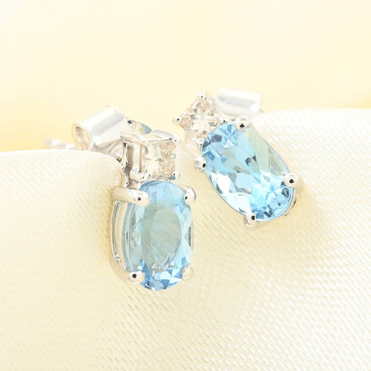 LUXORO zertifizierte und geprüfte AAA Santamaria Aquamarin und Diamant Ohrringe in 585 Weißgold - 1 ct.