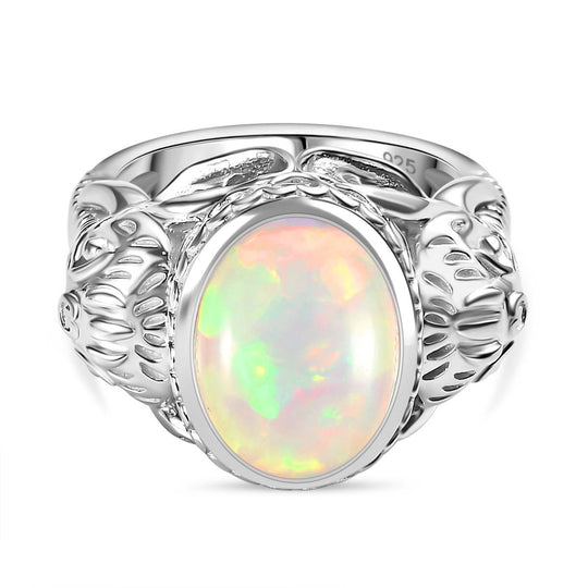 AA Natürlicher, äthiopischer Welo Opal Ring, 925 Silber rhodiniert (Größe 19.00) ca. 4.18 ct