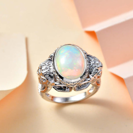 AA Natürlicher, äthiopischer Welo Opal Ring, 925 Silber rhodiniert (Größe 19.00) ca. 4.18 ct