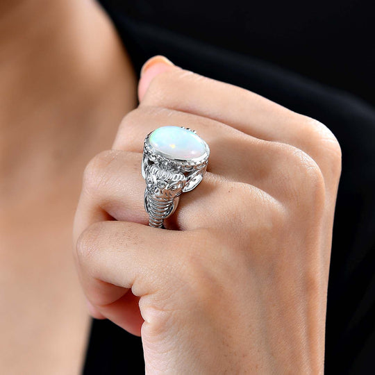 AA Natürlicher, äthiopischer Welo Opal Ring, 925 Silber rhodiniert (Größe 19.00) ca. 4.18 ct