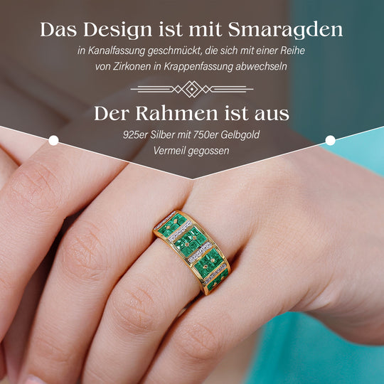 Kagem Sambischer Smaragd, Weißer Zirkon Ring 925 Silber 750 Gelbgold Vermeil (Größe 16.00) ca. 1,52 ct