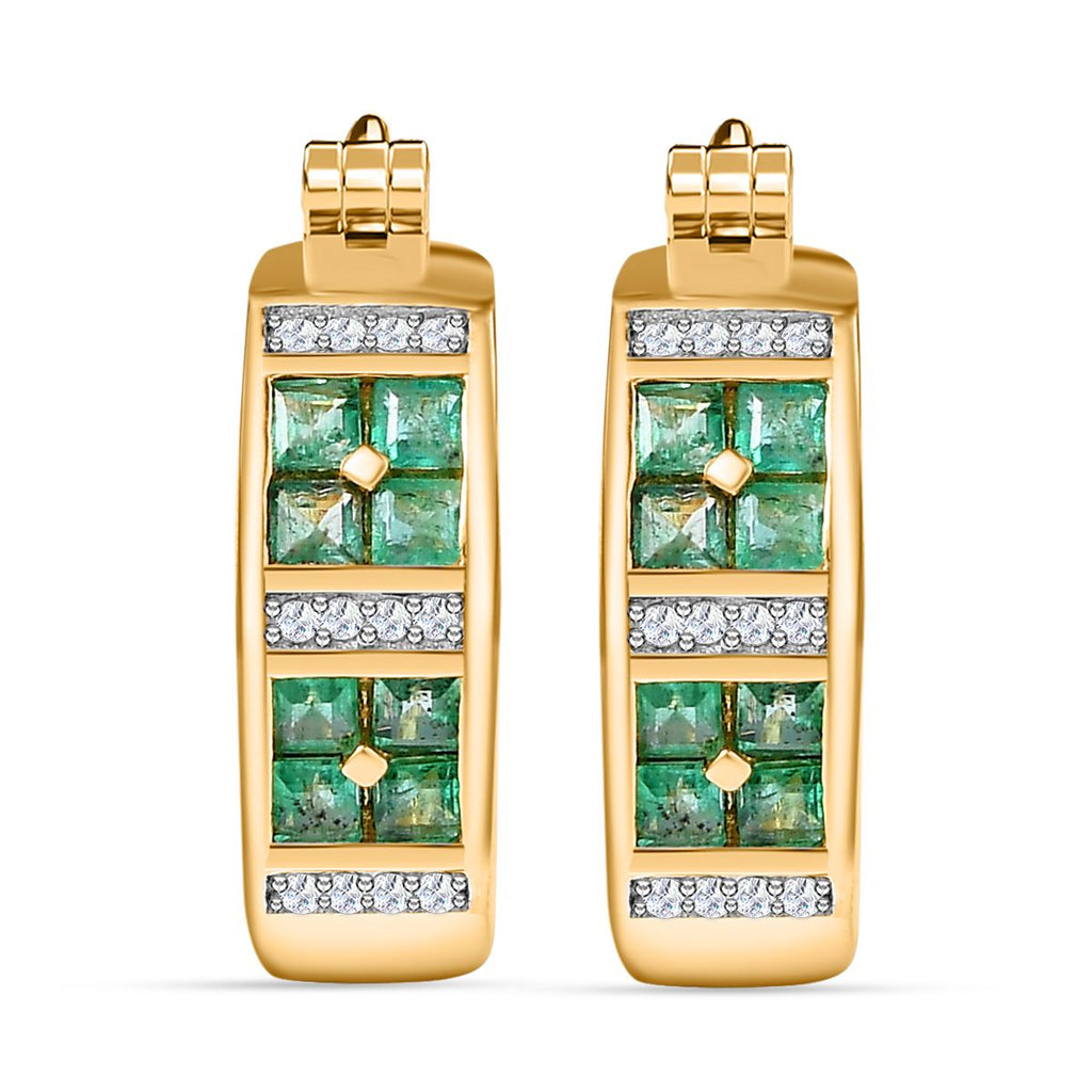Kagem Sambischer Smaragd, Weißer Zirkon Ohrringe 925 Silber 750 Gelbgold Vermeil ca. 1.08 ct