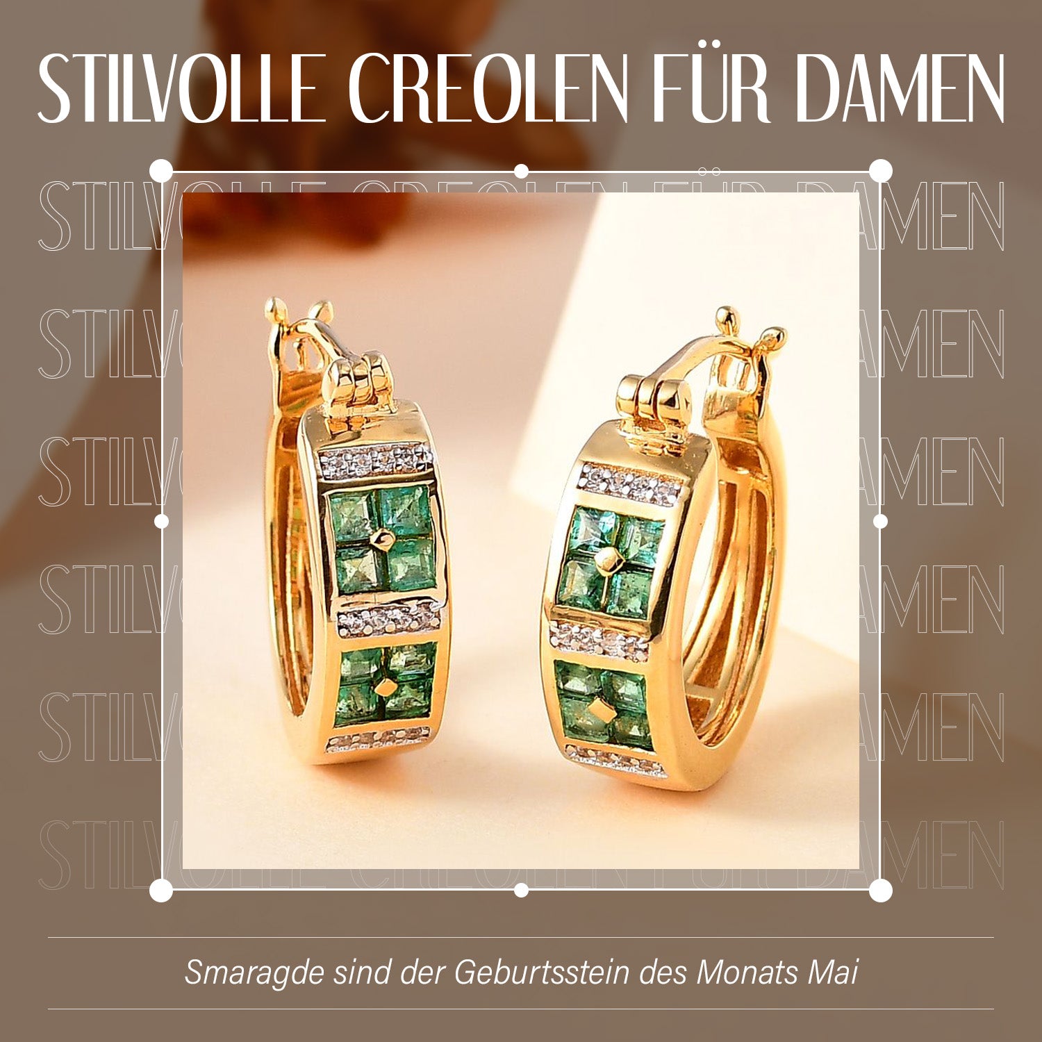 Kagem Sambischer Smaragd, Weißer Zirkon Ohrringe 925 Silber 750 Gelbgold Vermeil ca. 1.08 ct