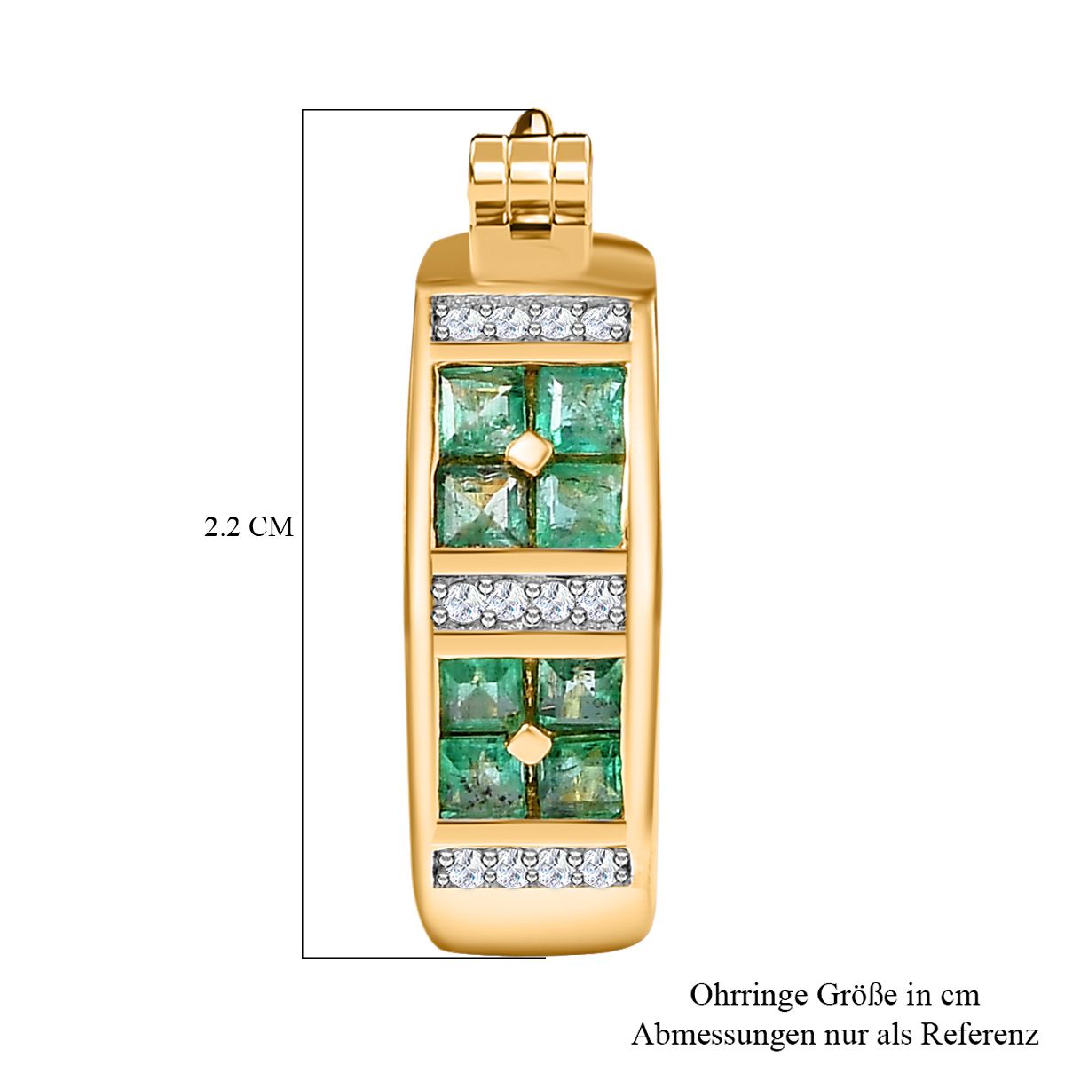 Kagem Sambischer Smaragd, Weißer Zirkon Ohrringe 925 Silber 750 Gelbgold Vermeil ca. 1.08 ct