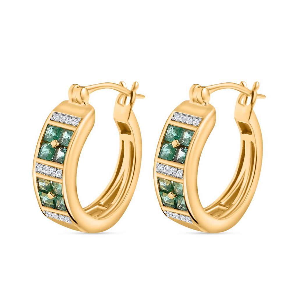 Kagem Sambischer Smaragd, Weißer Zirkon Ohrringe 925 Silber 750 Gelbgold Vermeil ca. 1.08 ct