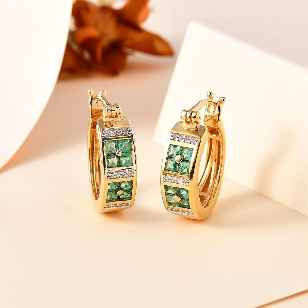 Kagem Sambischer Smaragd, Weißer Zirkon Ohrringe 925 Silber 750 Gelbgold Vermeil ca. 1.08 ct