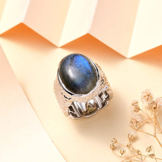 Labradorit Ring, Silberfarben (Größe 19.00) ca. 11.93 ct