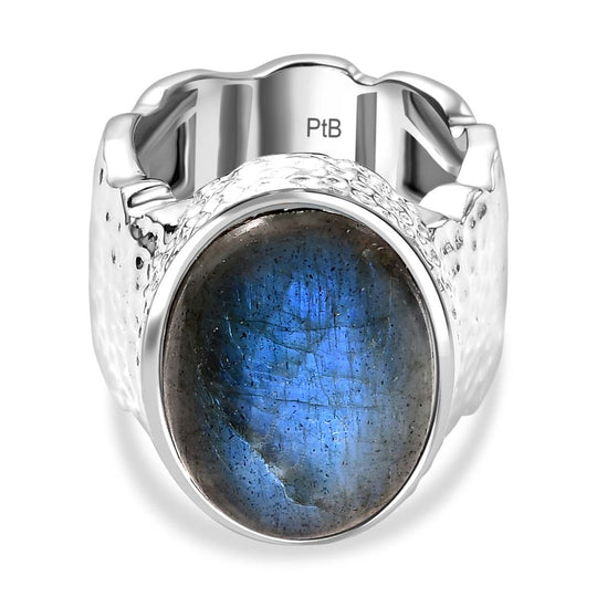 Labradorit Ring, Silberfarben (Größe 19.00) ca. 11.93 ct