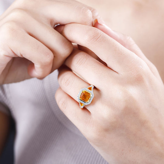 AA Salamanca Feueropal Ring, 925 Silber 750 Gelbgold Vermeil (Größe 20.00) ca. 1.82 ct